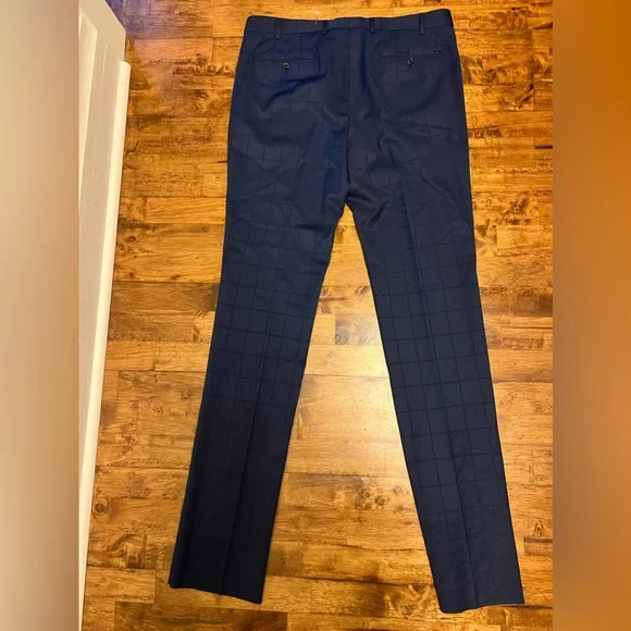 Navy Blue and Black Plaid John Varvatos USA Bedford Dress Pants in Size 42 - Picture 2 of 5